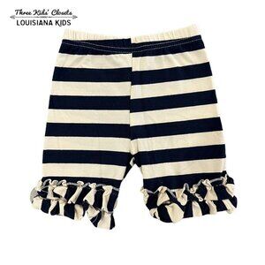 Girls Sz S (2T) Navy & Tan Stripes Ruffle Shorts